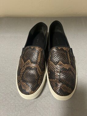 Vince Brown Snake-Print Slip-On Loafers